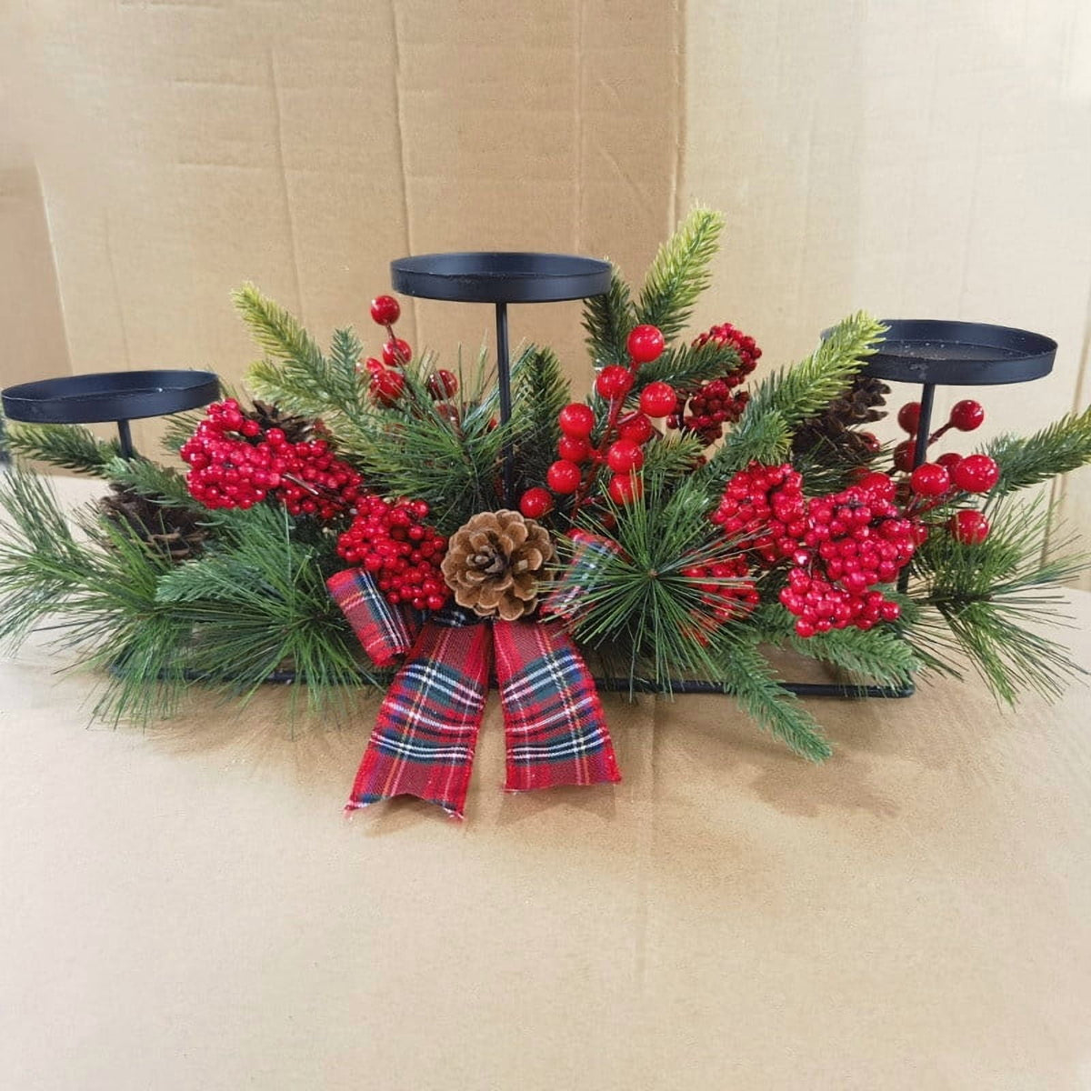 DAMAI Fall Centerpiece Table Decorations, 23.6'' L Assorted Artificial Pumpkins,Berries, Maple Leaves with 3 Candle Holders,Autumn Table Centerpiece for Harvest Party Thanksgiving Halloween
