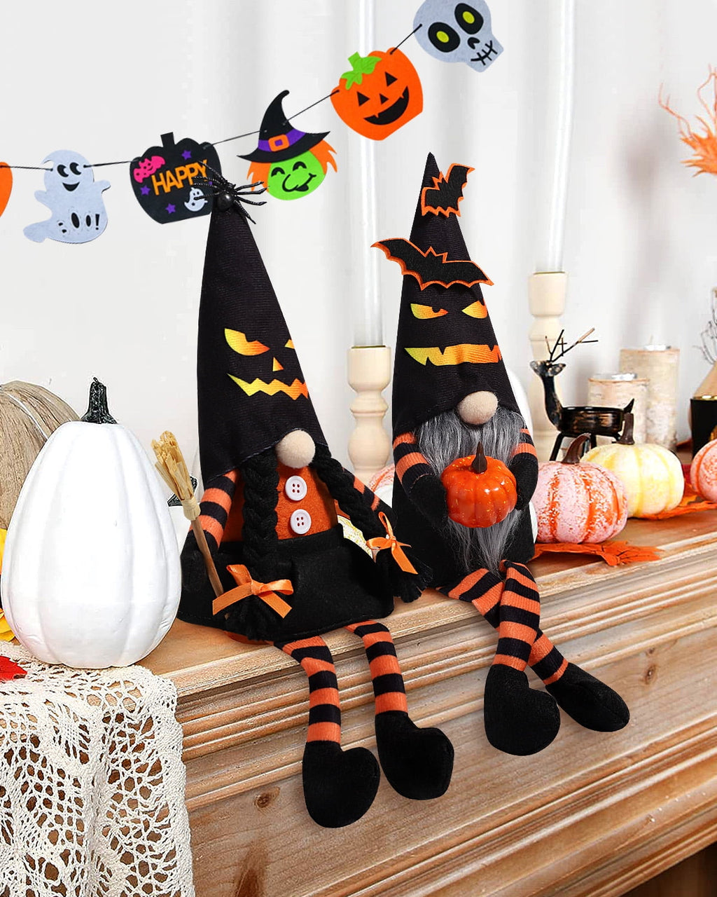 Ayieyill 2 Pack Halloween Gnomes Plush Decor, Halloween Gnome Decoration Gifts, Handmade Tomte Swedish Gnome Nisse Scandinavian Gnomes Orange
