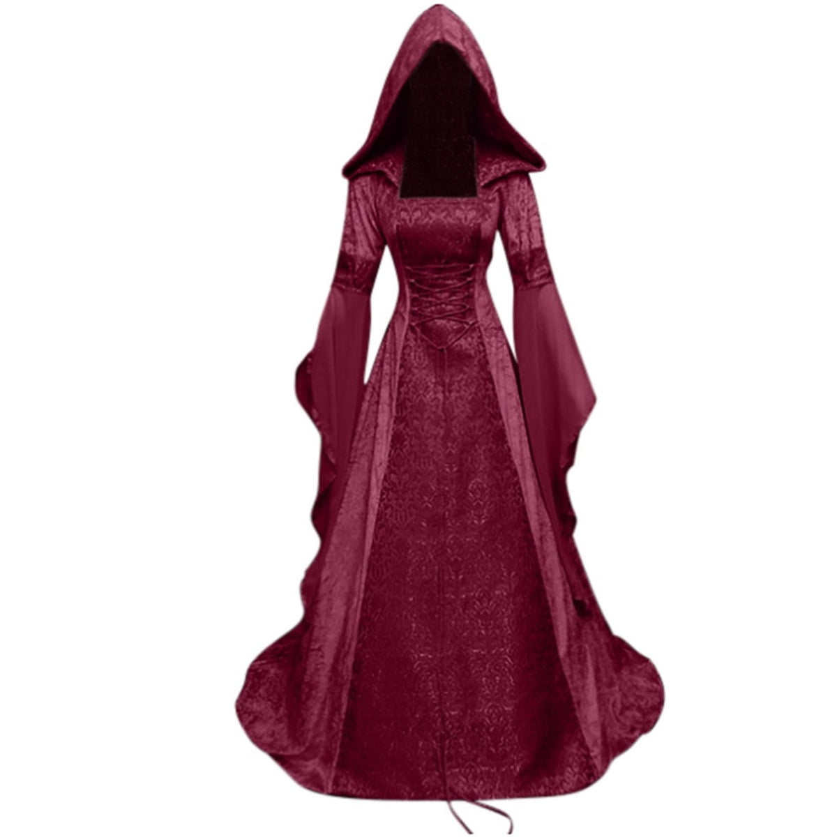 Medieval Renaissance Hooded Dress for Women, Silver Gothic Witch Costume with Lace-Up Corset, Vintage Velvet Long Sleeve Gown for Halloween Cosplay Renaissance Wedding Themed Party-Dark Blue/L