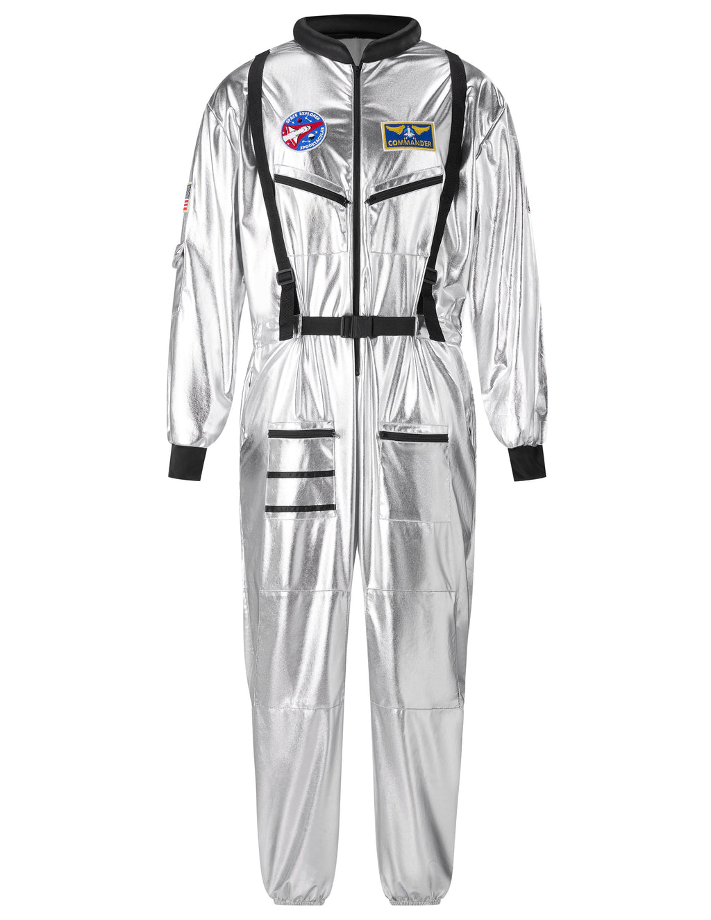 Joyfy Adult Men Astronaut Costume Halloween Spaceman Costume Silver Space Suit Spaceman Jumpsuit Pilot Outfit for Halloween Party Cosplay
