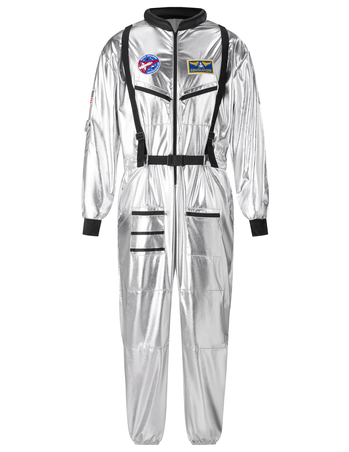 Joyfy Adult Men Astronaut Costume Halloween Spaceman Costume Silver Space Suit Spaceman Jumpsuit Pilot Outfit for Halloween Party Cosplay
