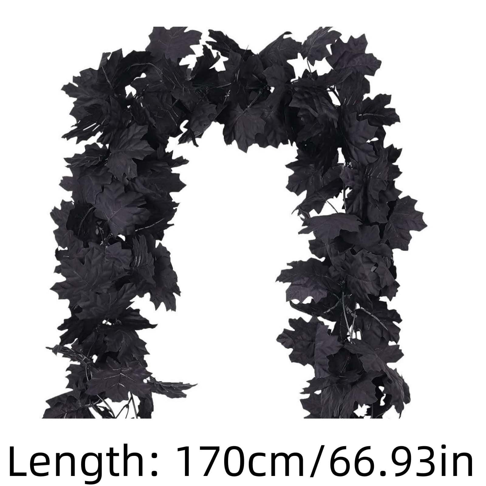 Halloween Garlands with Lights, 5.8 Ft Black Eucalyptus Garlands, Artificial Hanging Plants Vines, Faux Ferns Plant Fake Leaves Ivy Flowers Garlands for Garden Home Party Halloween Decorations Indoor