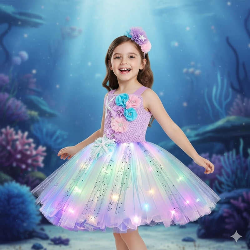 Jurebecia Princess Tutu Dress Girls Halloween Costume Color Led Light up for Birthday Party Kids 4T,3-4Years
