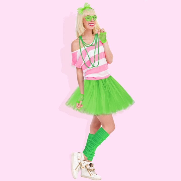 Loritta 80s Costumes for Women Fancy Outfit Accessories Set with Fishnet Gloves Leg Warmers Tutu Skirts for Theme Party