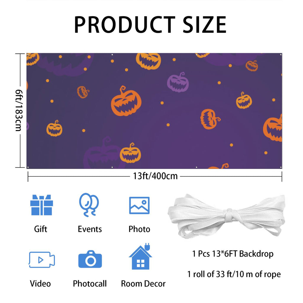 Halloween Garage Door Cover - 13x6ft Spooky Ghost Pumpkin Skull Witch Black Cat Polyester Backdrop for Outdoor Decor