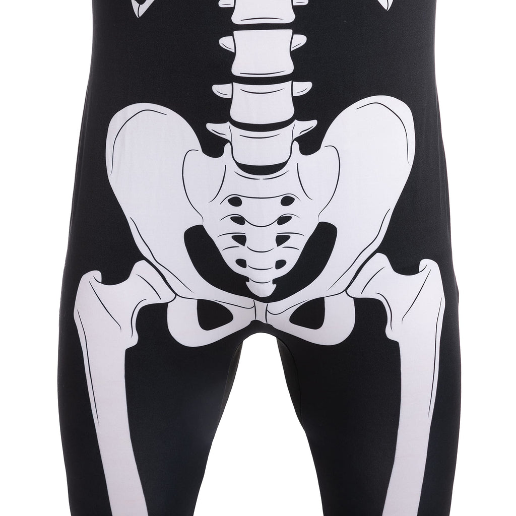 Joyfy Skeleton Costume for Adults, Skeleton Bone Bodysuit Halloween Costumes for Men with Skeleton Hood Mask, Halloween Party Fancy Dress-up
