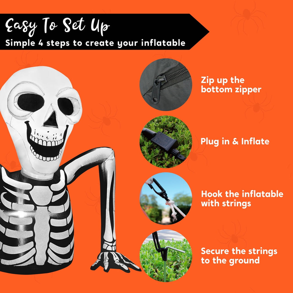 Joyfy 5.5ft Halloween Inflatables Long Light Up Skeleton Ground Breaker Halloween Inflatables Outdoor Decorations,Blow up Halloween Yard Decorations