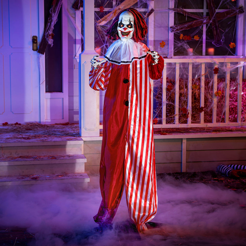 Joyfy 67" Standing Grim Reaper with Chain, Large Halloween Decorations Outdoor, Life Size Animatronics Skelton, Sound-Actived Party Decor with Creepy Sound & LED Eyes, Scary Haunted House Props