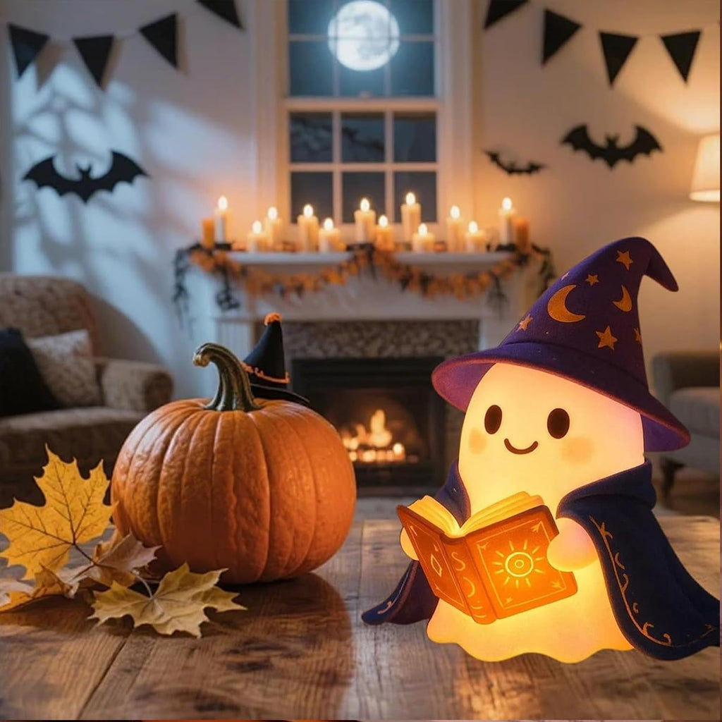 YZEGDCH Halloween 3D Ghost Campfire Flickering Night Light 2 Funny Roasting Marshmallows at Campfire LED Electric Faux Flameless Campfire Nightlight Funny Halloween Decor