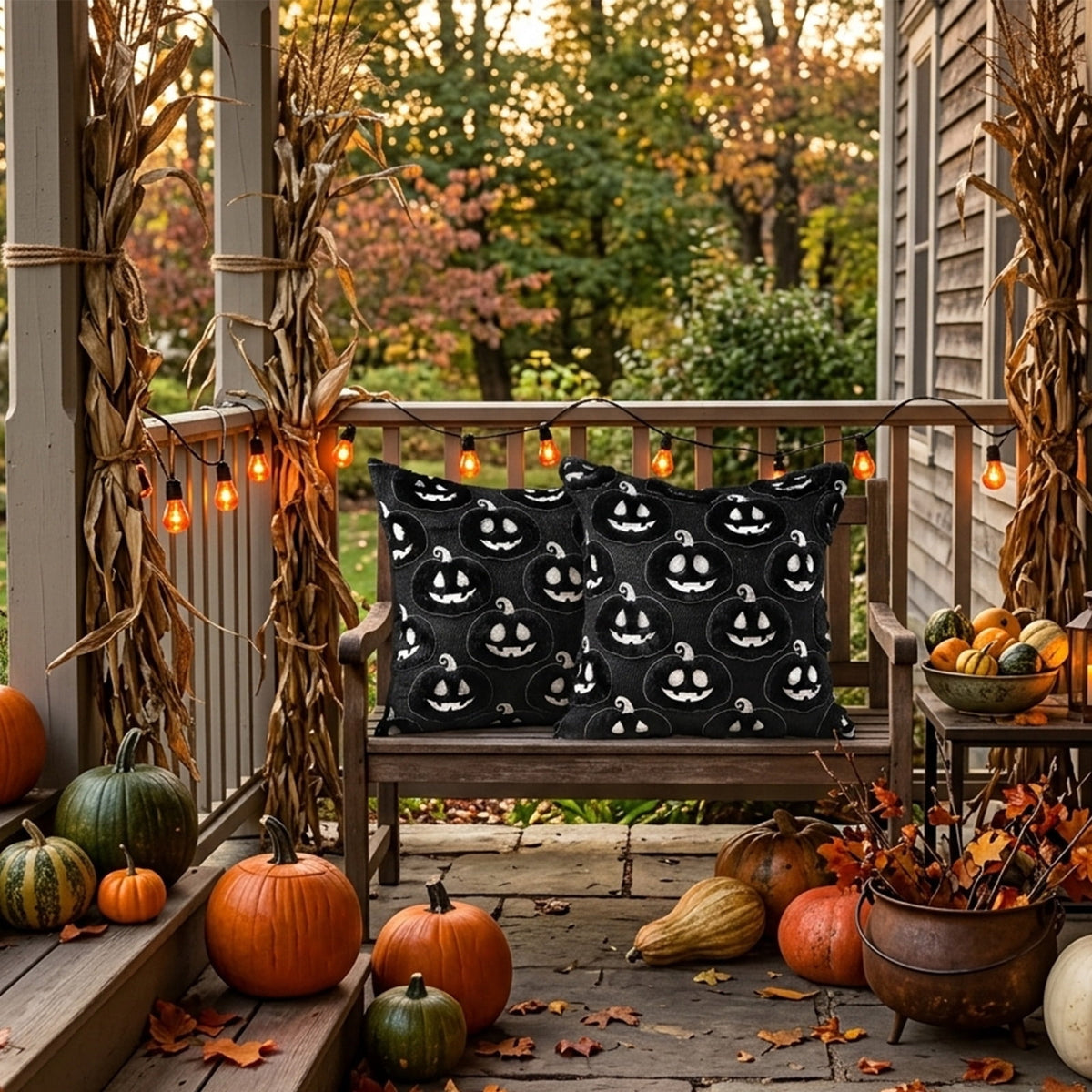 Halloween Ghost Reading Book Throw Pillow Cover, Spooky Library Bookshelf Skull Candlestick Decorative Pillowcase, Retro Halloween Cushion Cover
