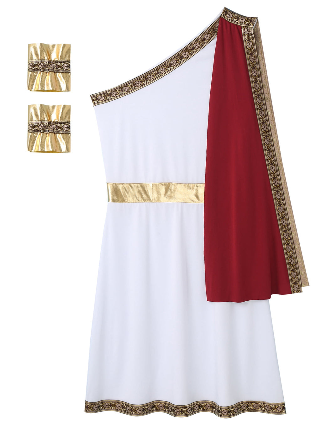 Haitryli Men's Ancient Greek God Toga with Sleeves One Shoulder Halloween Costume Tunic Role Play Black S