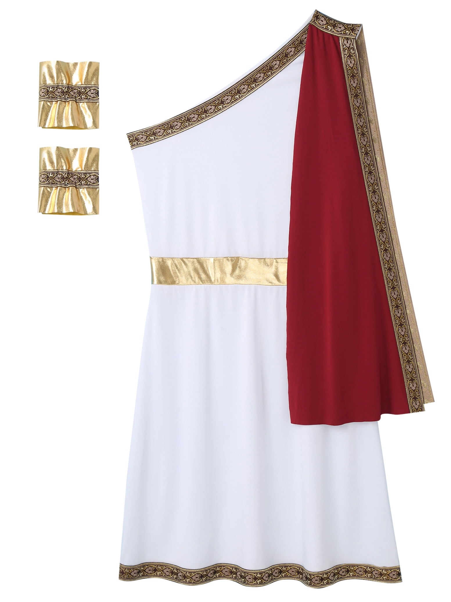Haitryli Men's Ancient Greek God Toga with Sleeves One Shoulder Halloween Costume Tunic Role Play Black S