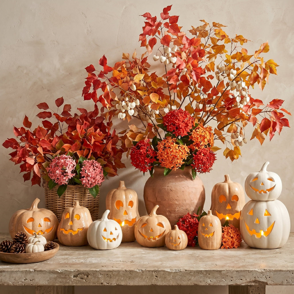 Halloween Handcrafted Jack-O'-Lantern, 5.5" Hand-Carved Pumpkin Decor, Durable Kiln-Fired Autumn Halloween Centerpiece for Indoor Tabletop, Mantle & Fall Home Decoration 2026