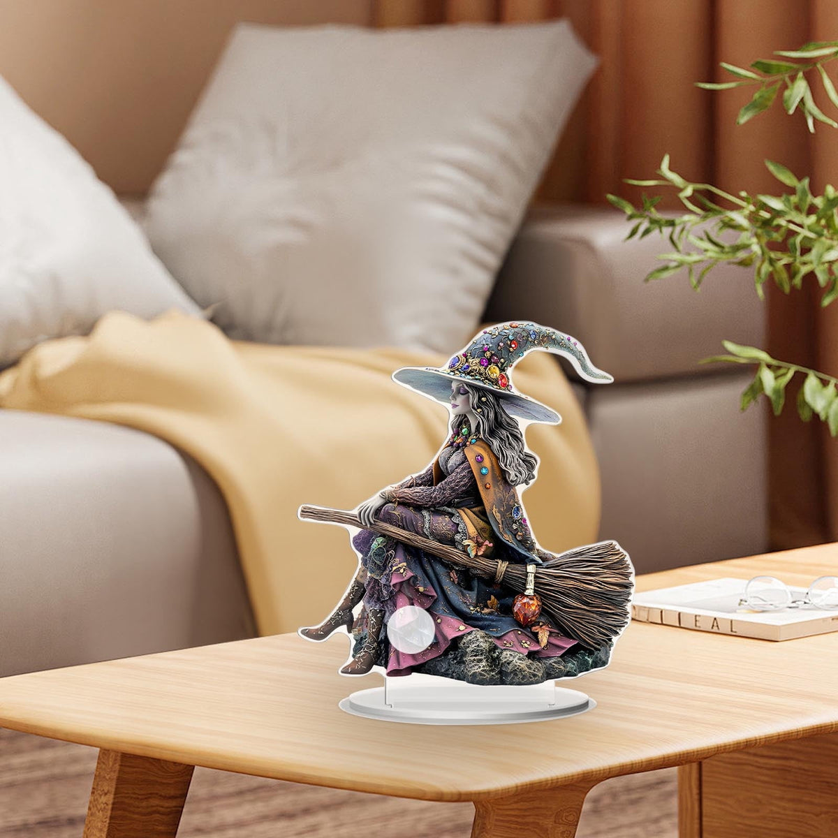 Elainilye Witch Acrylic Decor - Halloween Tabletop Figurine Home Decoration for Window Shelf Party Ornament
