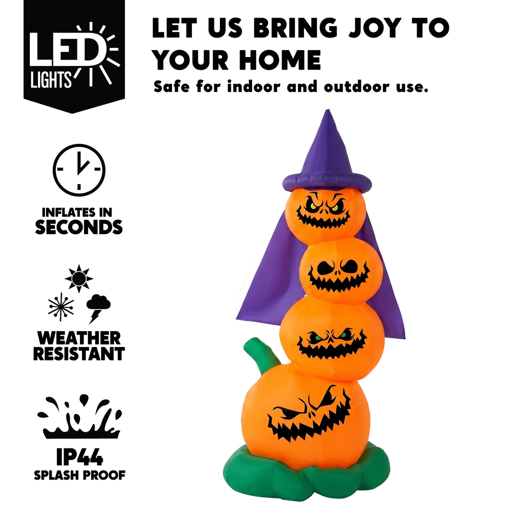 Joyfy 6 FT Halloween Inflatables Stacked Pumpkins with Build-in LEDs for Porch,Halloween Pumpkin Decor Blow up Yard Decorations
