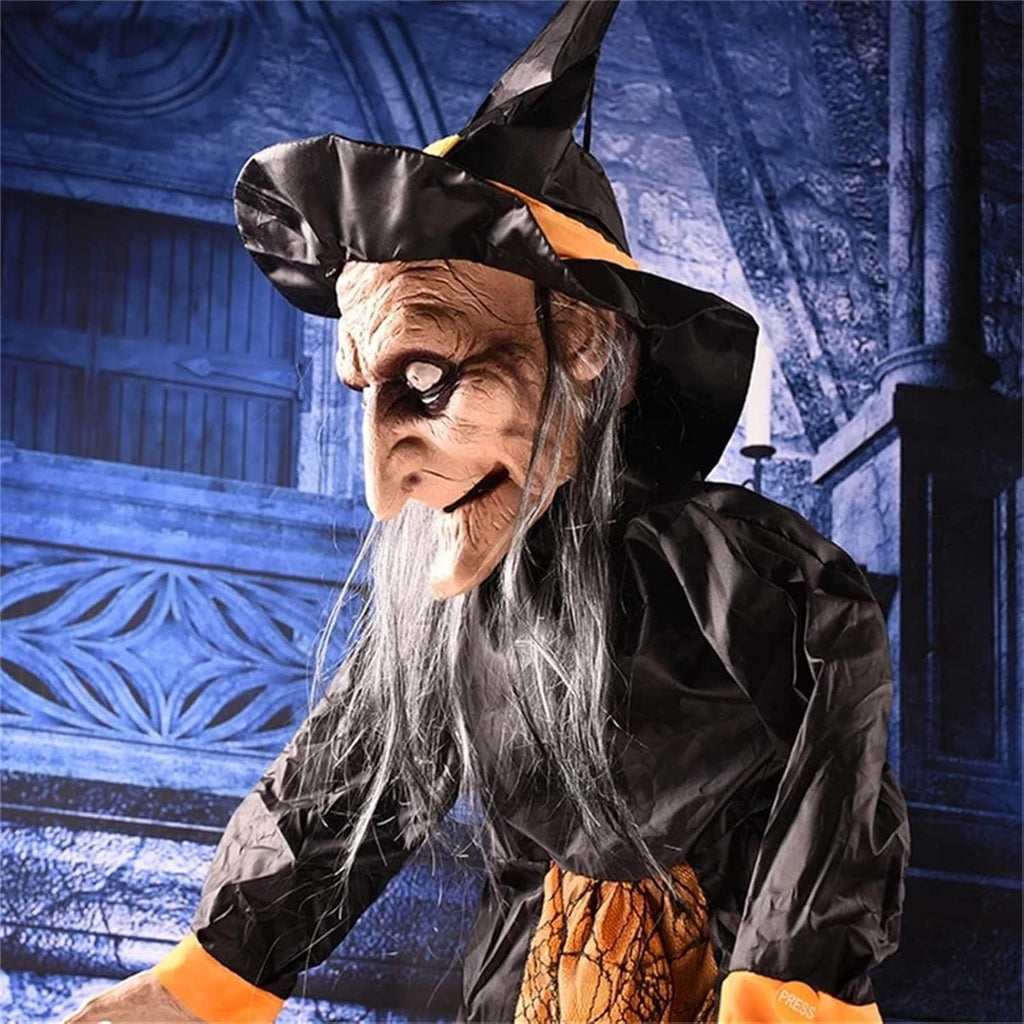 Halloween - Sound Activated Electric Moving Witch Toy for Halloween, Horror Animated Decoration Props for Bar and Outdoor, Scary Witch with Motion Sensor