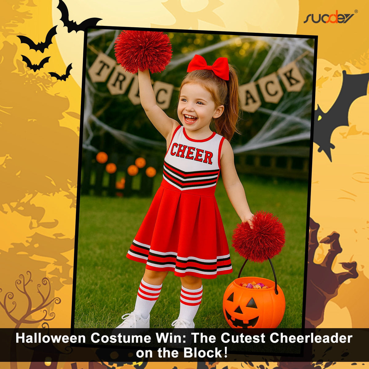 SUOSDEY Girls Cheerleader Costume Outfit Set,Kids Sleeveless Cheerleading Uniform for Party Birthday Halloween