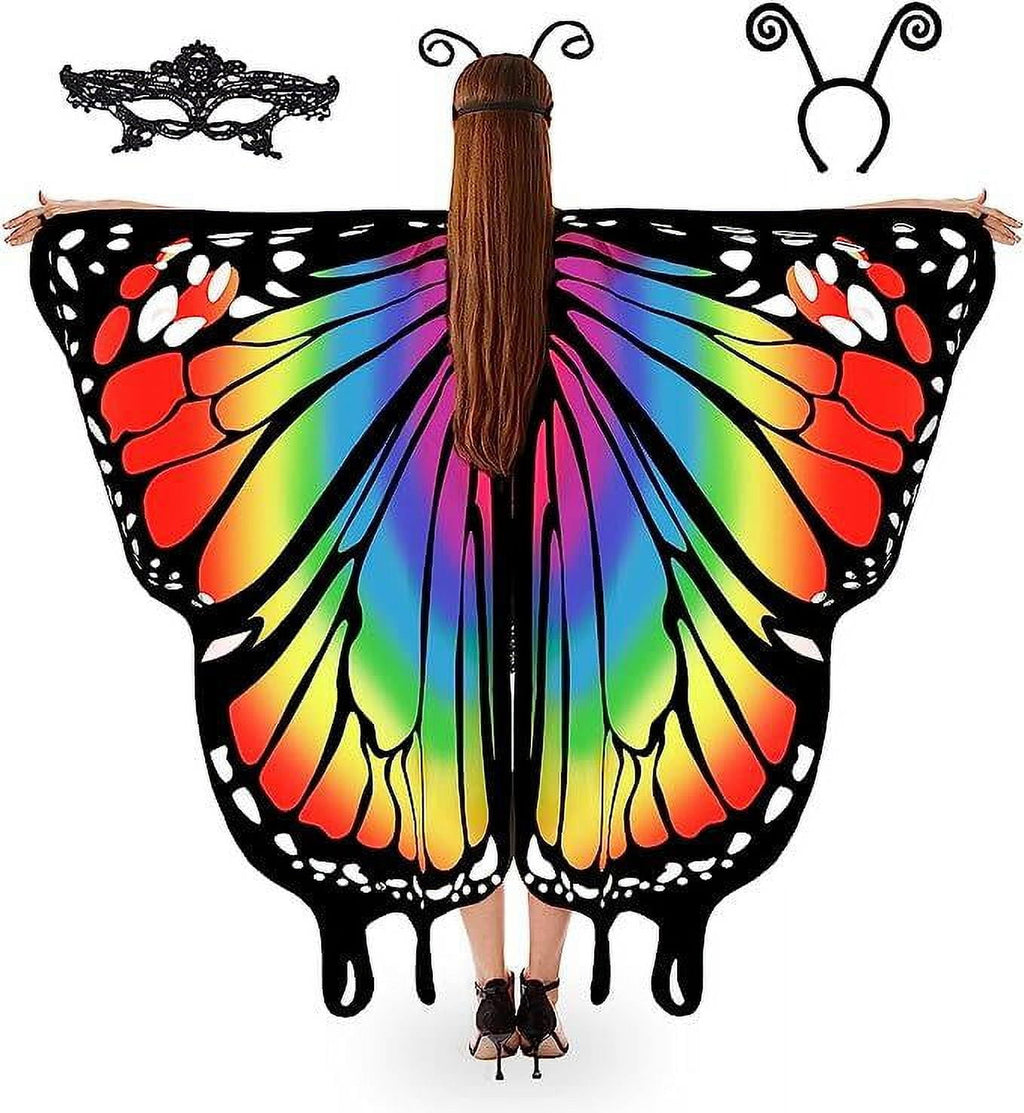 Butterfly Costume for Women - Halloween Cape Adult Wings with Mask and Antenna Headband