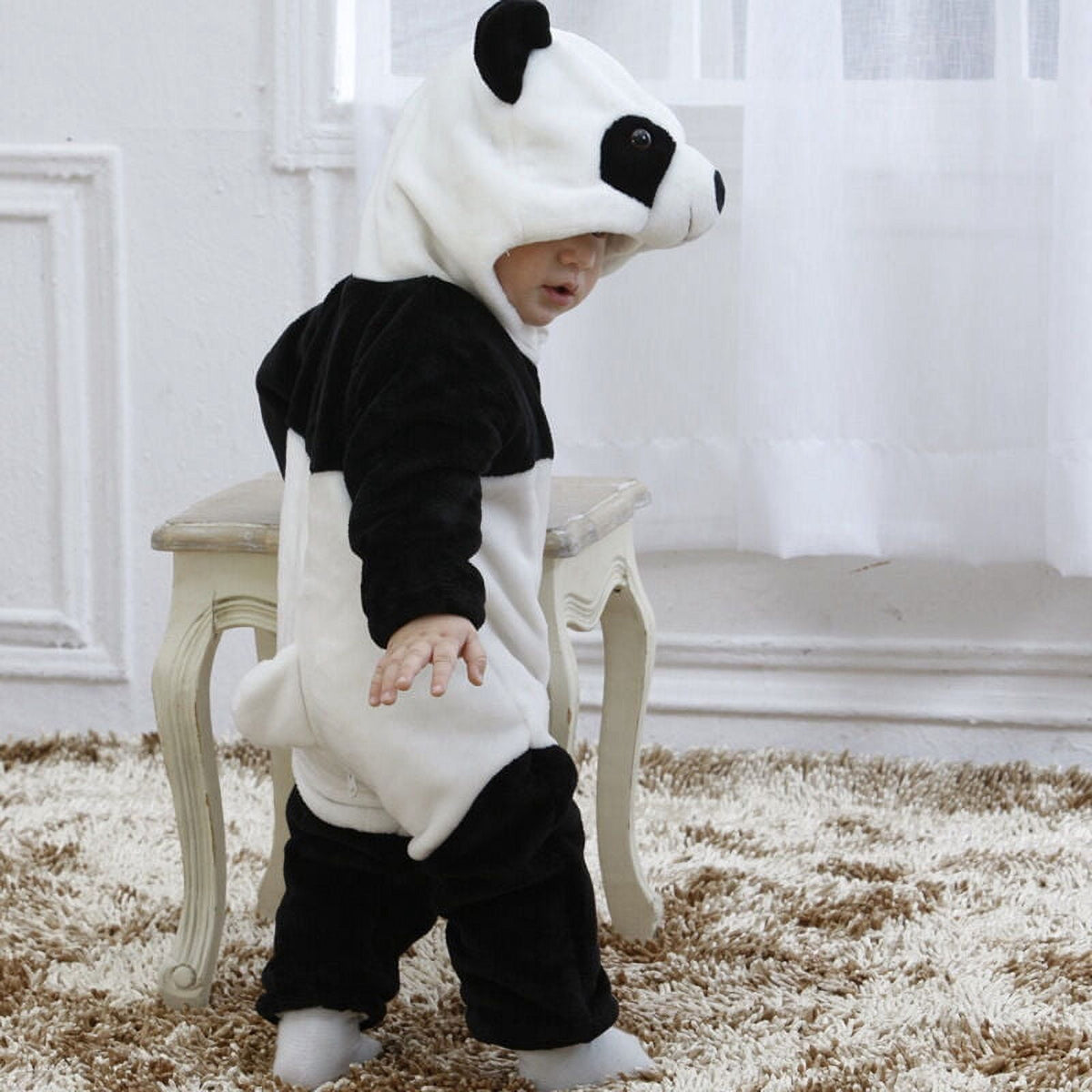 Cjfdfy Toddler Baby Boy Girl Fall Winter Clothes Newborn Infant Kids Halloween Panda Costume Warm Plush Hooded Romper One Piece Animal Outfit Long Sleeve Zipper Jumpsuit