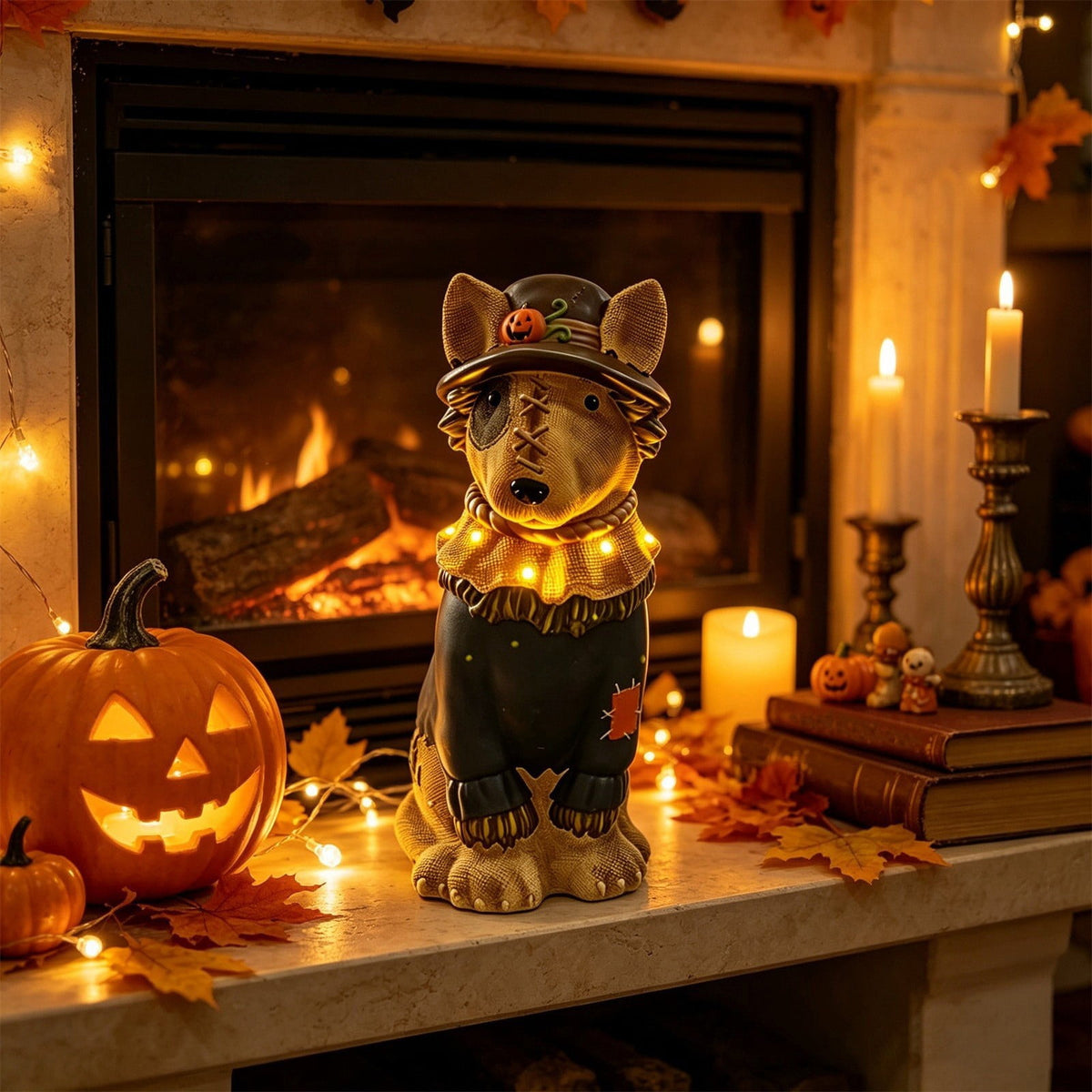 Gray Frenchie in Shark Costume Blow Mold, Halloween French Bulldog Statue with Light Up Pumpkin Decor, Cute Resin Outdoor Indoor Tabletop Dog Ornament, Entryway Patio Yard Decoration, 8"
