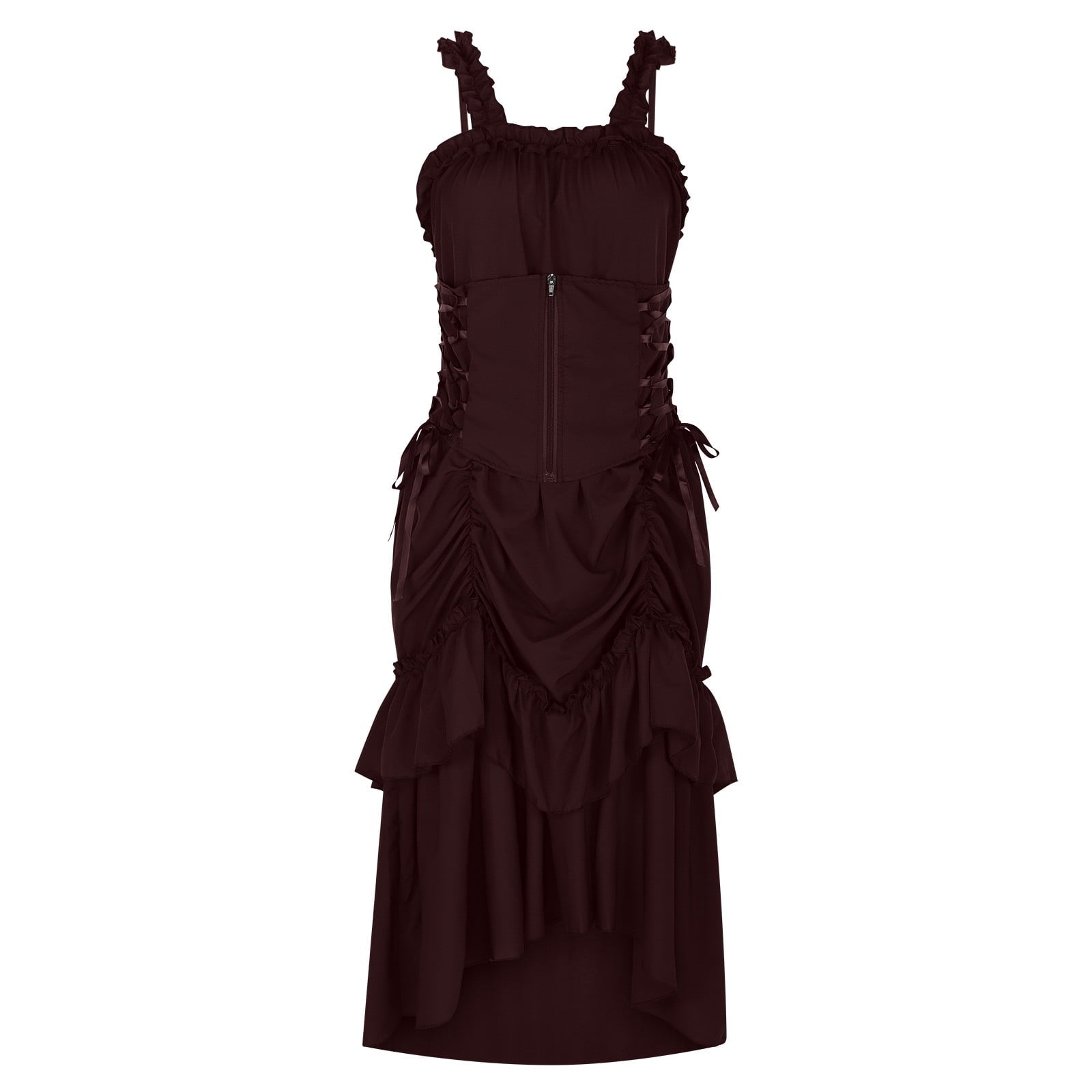 QATAINLAV Women's Gothic Steampunk Dress Renaissance Victorian Lace Up High Low Ruffled Corset Dress Halloween Pirate Costume, Green, S