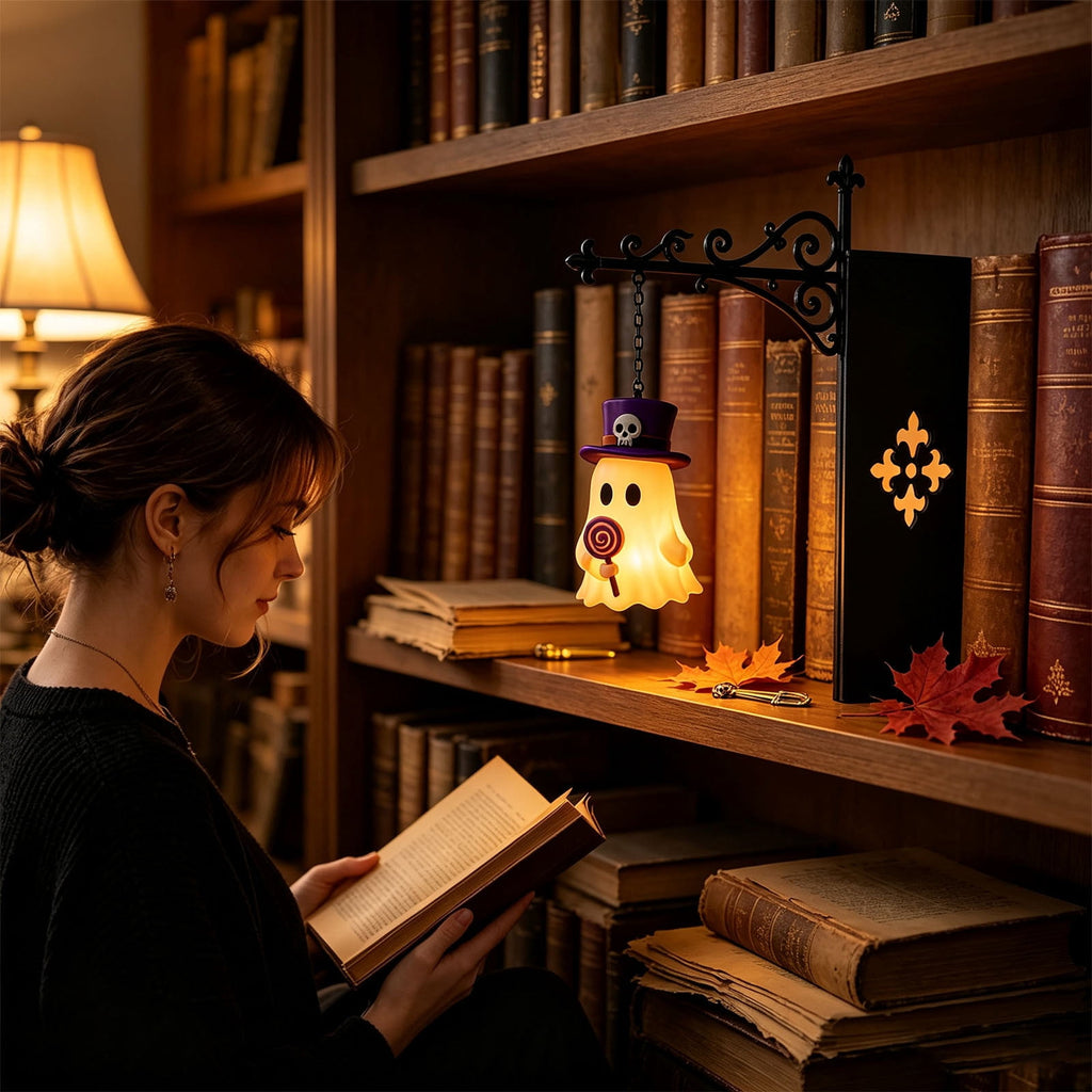 Halloween Ghost Library Lantern Decorative Bookshelf Lighting, Reading Book Shelf Lights for Study Reading Corner Home Library Gift for Book Lovers Bookworms