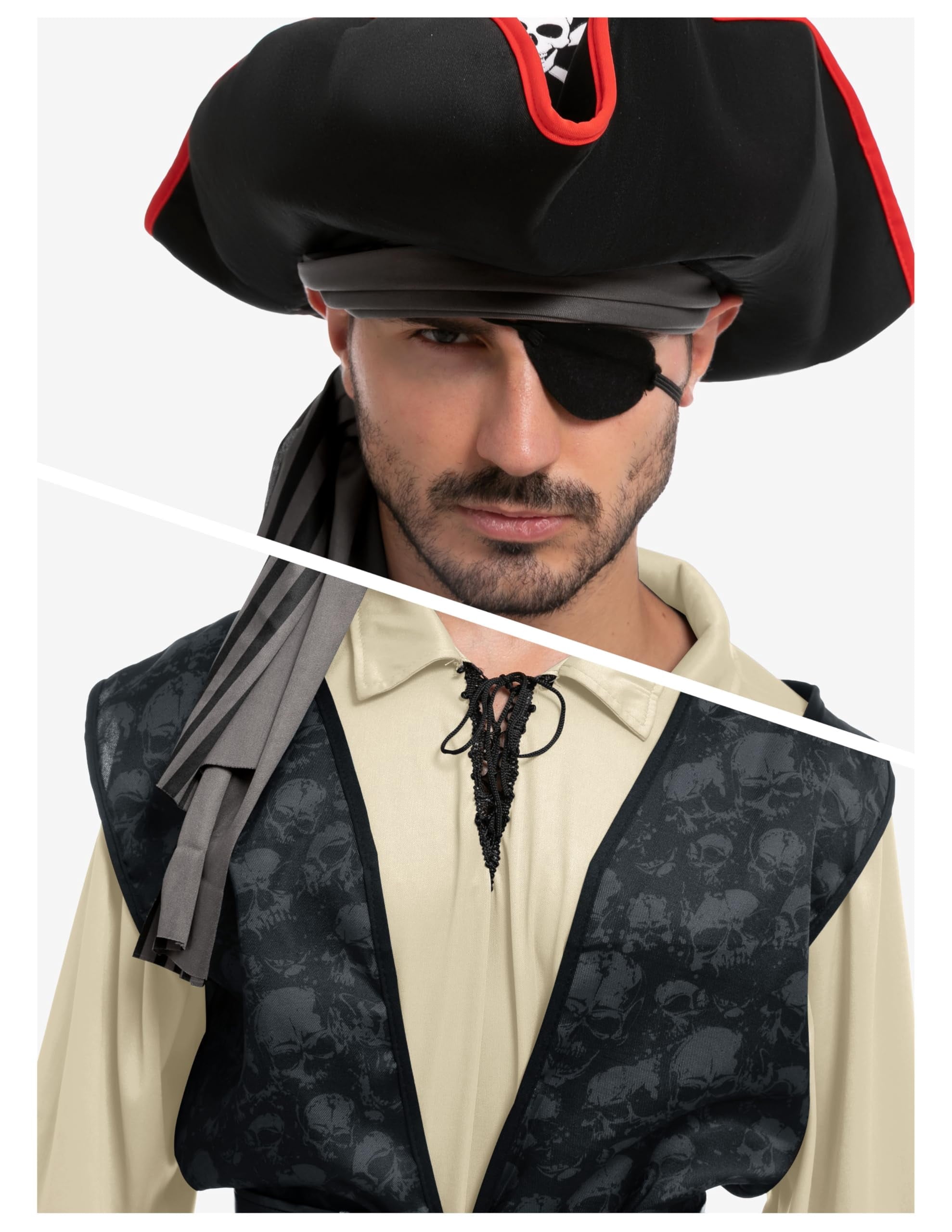 Joyfy Men Pirate Costume Plundering Sea Captain Set for Adults Halloween Themed Parties