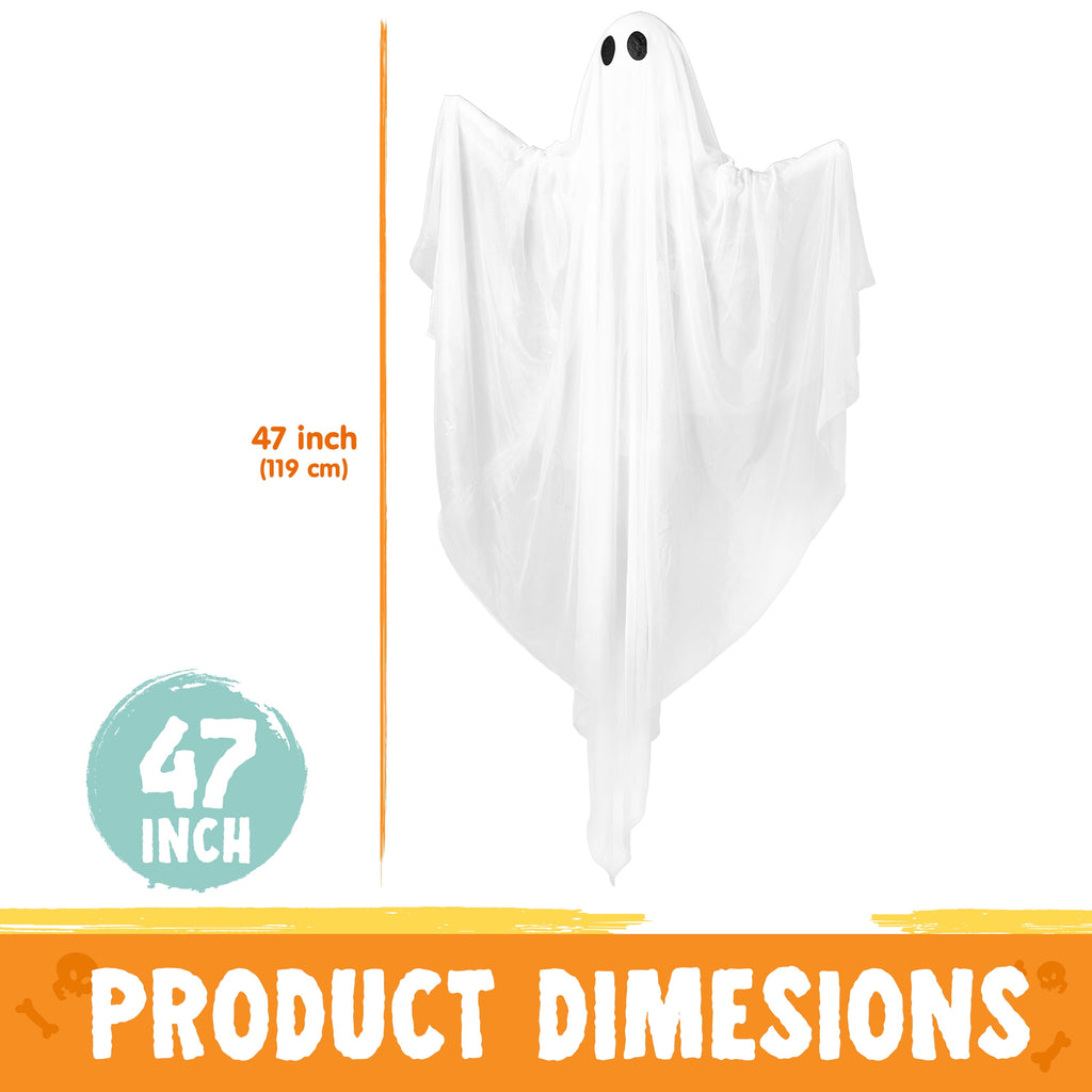 Joyfy 47" Halloween Hanging Light up Ghost Decorations Outdoor,White Ghosts with Blue LED Light and Timer Halloween Hanging Decoration Waterproof for Front Yard Patio Lawn