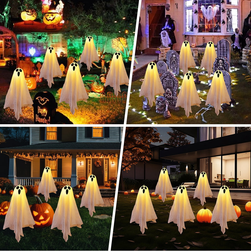 Halloween Decorations, Solar Garden Lights Outdoor, 5Packs Halloween Ghost Decorations Lights Indoor, Solar Scary Ghost Path Lights for Halloween Party Decor, Porches Yards Gardens Lawn, Warm White
