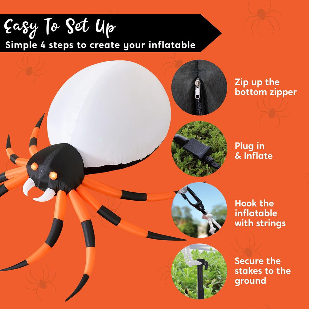 Joyfy 8 FT Halloween Inflatables Spider with Rotating Colorful Light,Light Up Spider with Orange Eyes Halloween Blow up Yard Decorations,Outdoor Halloween Decor