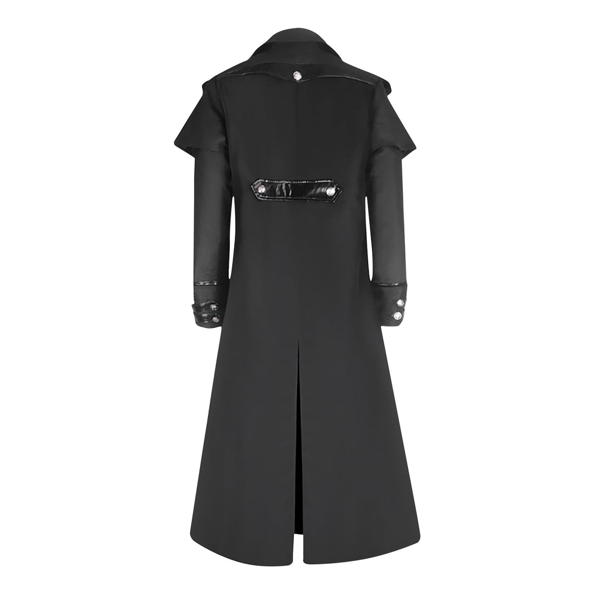 WREESH Mens Steampunk Long Trench Coat Gothic Vintage Tailcoat Jacket Lapel Zip Up Overcoat Leather Deco Lace Up Frock Coat Black