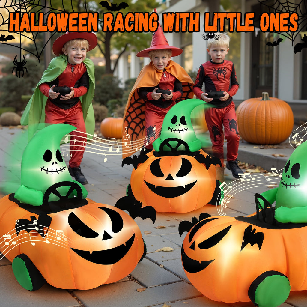 Firstness 2.6ft Remote Control Halloween Inflatable with Music Lights,Pumpkin Spider Car Blow ups Rc Car,Indoor Outdoor Decorations