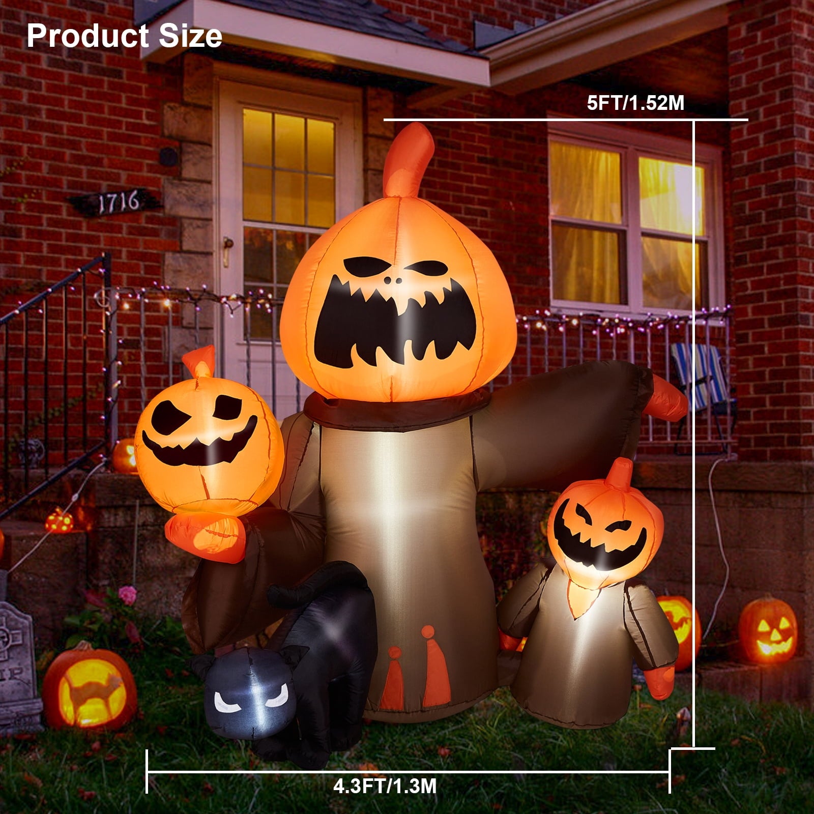5.7FT Inflatable Halloween Inflatable Crawling Green Ghost with Tombstone Built-in LED Lights Inflatable LED Lights Blow Up Yard Decoration