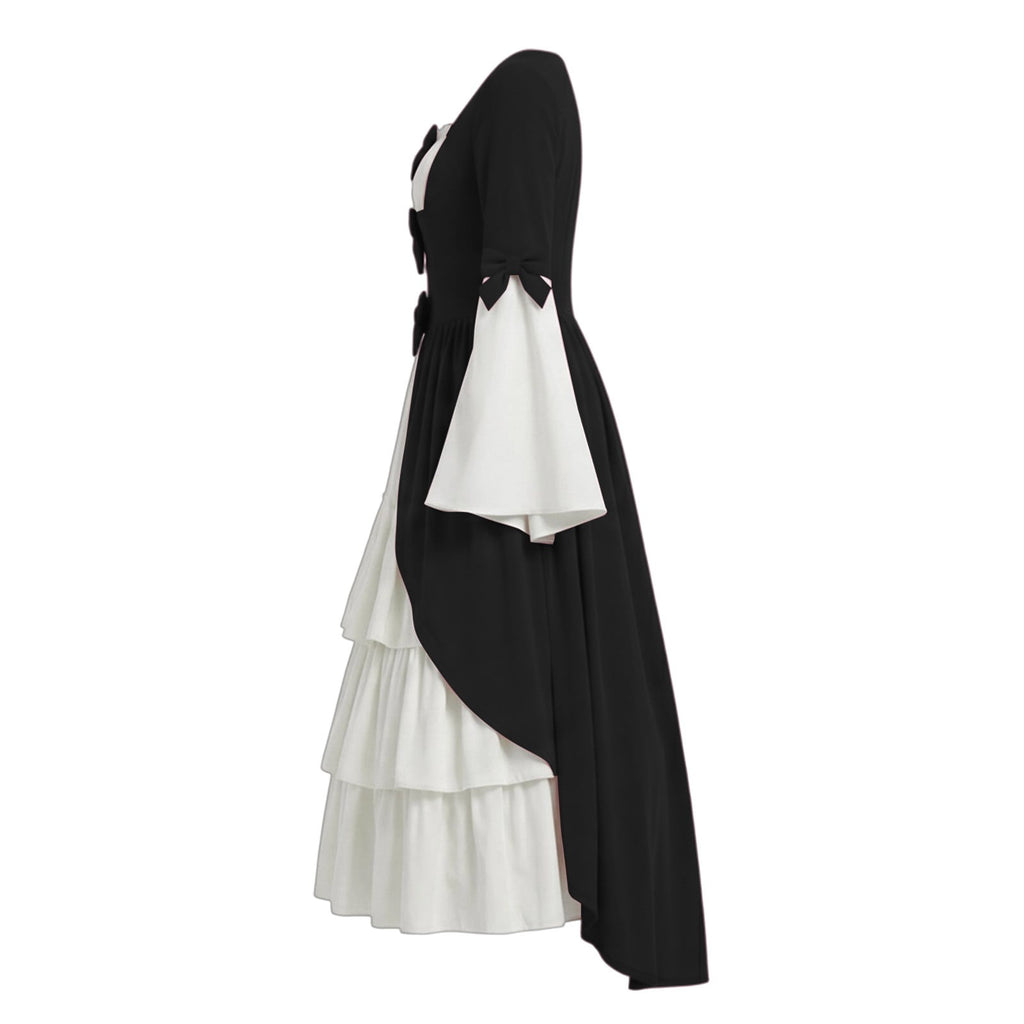 Gothic Dresses for Women Medieval Renaissance Halloween Costume Lace Up Corset High Low Ruffle Hem Square Neck Vintage Gown