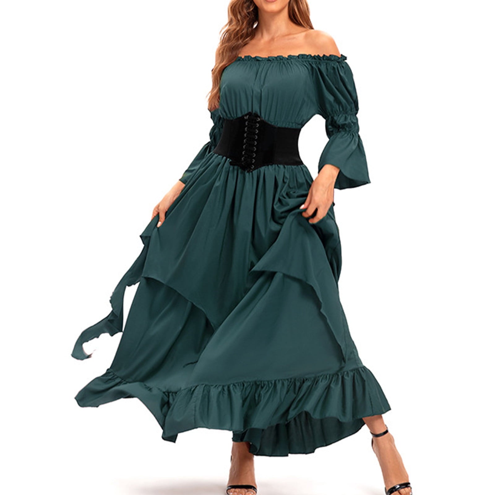 LYXSSBYX Maxi Dresses for Women Women's Long Sleeve Neck Dress Floor Length Cosplay Dress Plus Size Dress