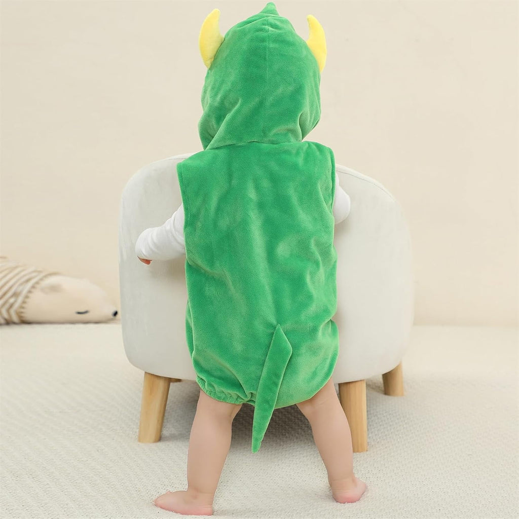 WIBACKER 0-24M Baby Boy Dinosaur Costume for Themed Parties and Halloween, Flannel Hooded Outfit Suit
