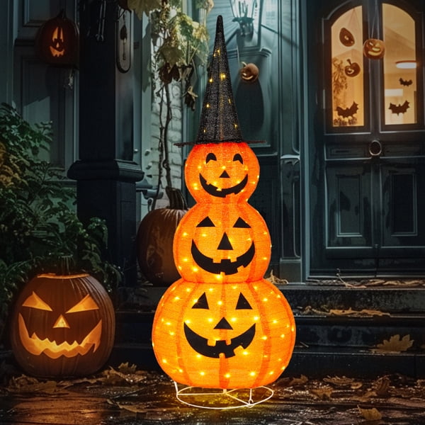 5ft Lighted Pop-Up Pumpkin, 100 LED Lights, Durable Indoor/Outdoor Use, Easy Assembly for Halloween Decor