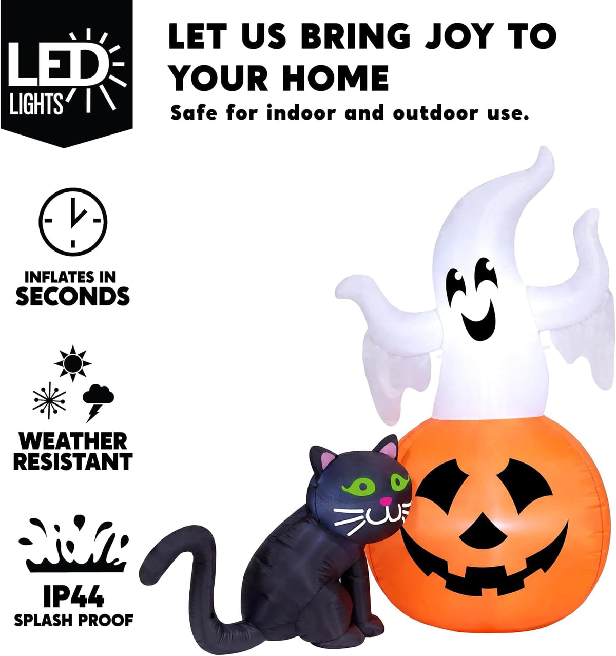 Joyfy 5ft Halloween Inflatables Light up Cute Ghost,Blow Up Ghost Lift Pumpkin Candy Bag with Build-in LEDs for Yard Decorations