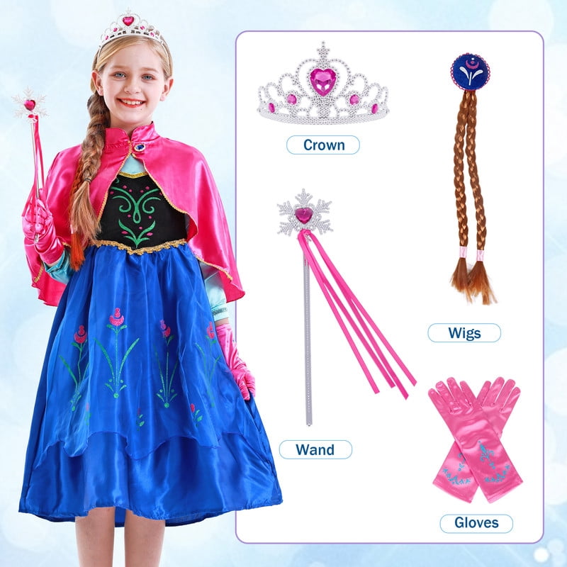 Jurebecia Princess Dress Snow Queen Costume for Girls Birthday Party Halloween Christmas Cosplay Outfit Toddler Kids 120 cm 5-6 Years