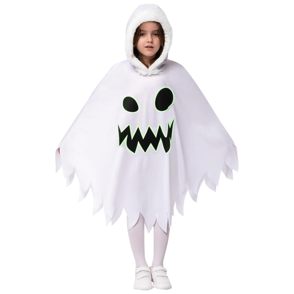 Joyfy Kids Ghost Costume, Halloween Ghost Costume, White Silent Ghost Costume with Pumpkin Bag for Toddler Boys Girls Halloween Party Dress Up Cosplay