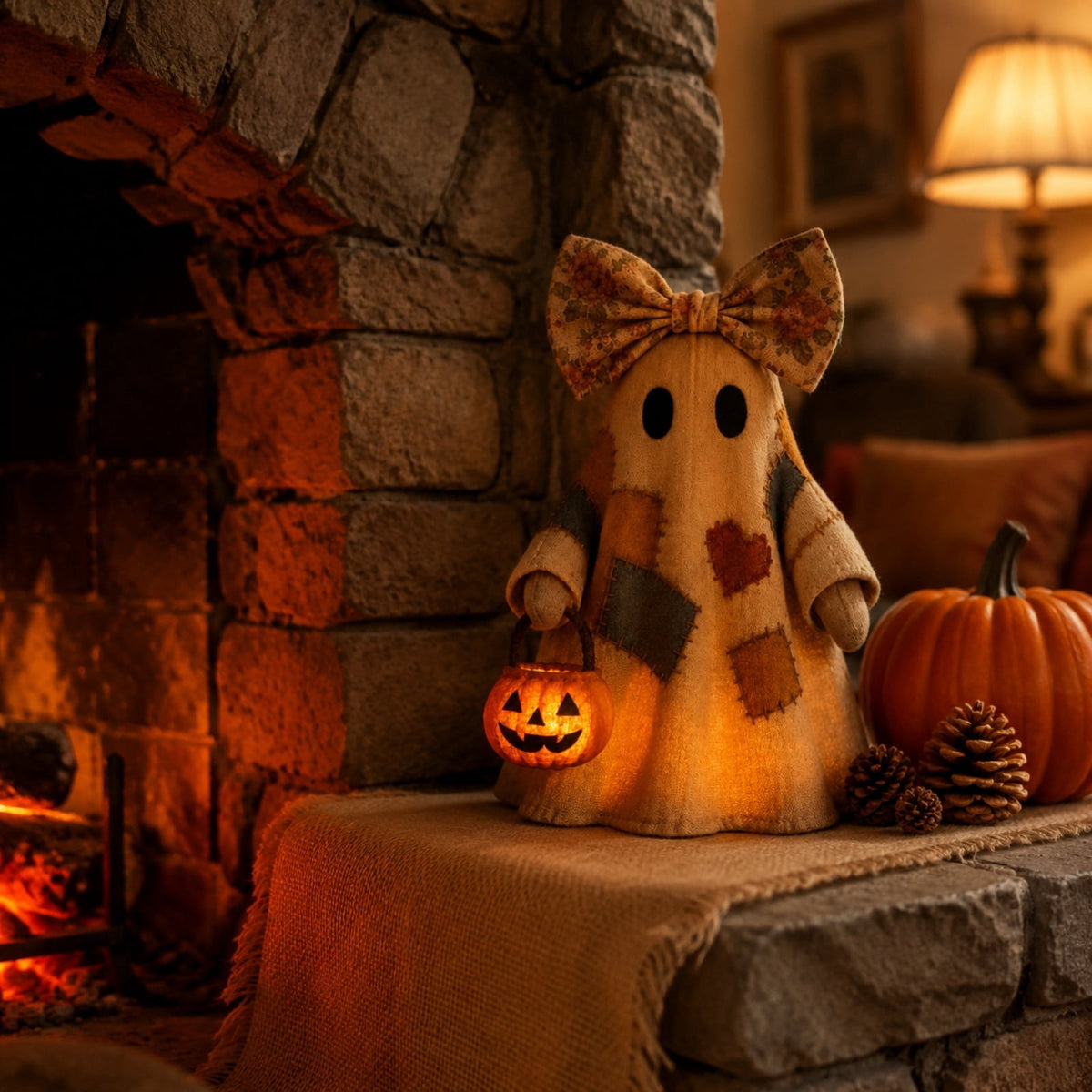 YZEGDCH Halloween 3D Ghost Campfire Flickering Night Light 2 Funny Roasting Marshmallows at Campfire LED Electric Faux Flameless Campfire Nightlight Funny Halloween Decor