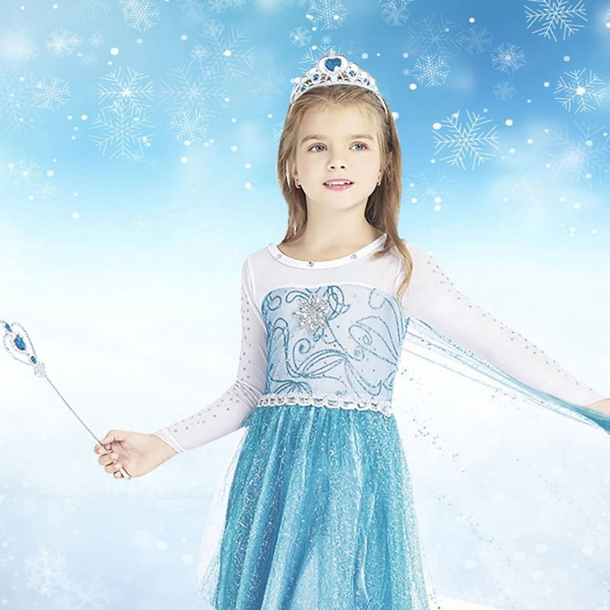 Jurebecia Princess Dress for Girls Birthday Party Blue Costume up Toddlers Kids Christmas Halloween Cosplay Clothes with Accessories 6T(5-6Years)