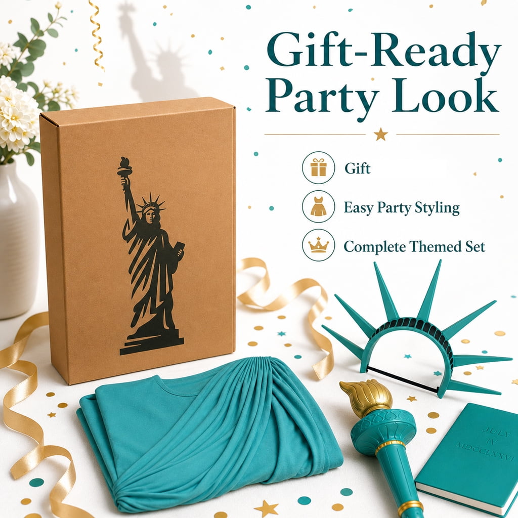 VZQI Statue of Liberty Costume Set for Women, Lady Liberty Outfit | Liberty-inspired costume set with gift-box packaging; choose 2-piece or 4-piece options for Halloween, parties and July 5th