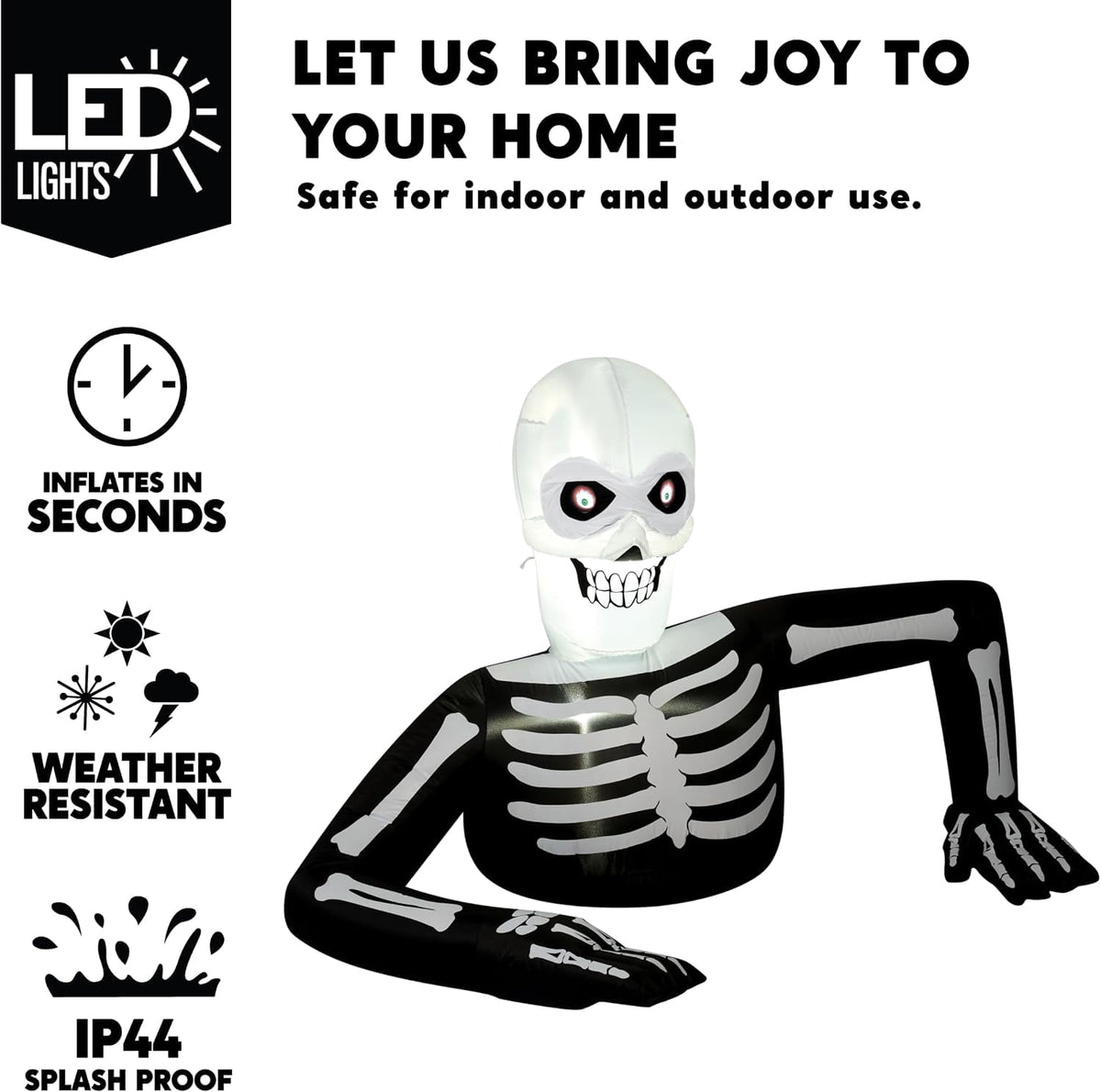 Joyfy 5.5ft Halloween Inflatables Long Light Up Skeleton Ground Breaker Halloween Inflatables Outdoor Decorations,Blow up Halloween Yard Decorations