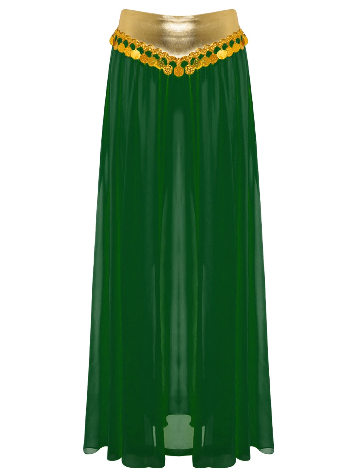 iiniim Women Belly Dance Dress Arabian Greek Princess Halloween Costume Chiffon Skirts 4piece Outfit Green L