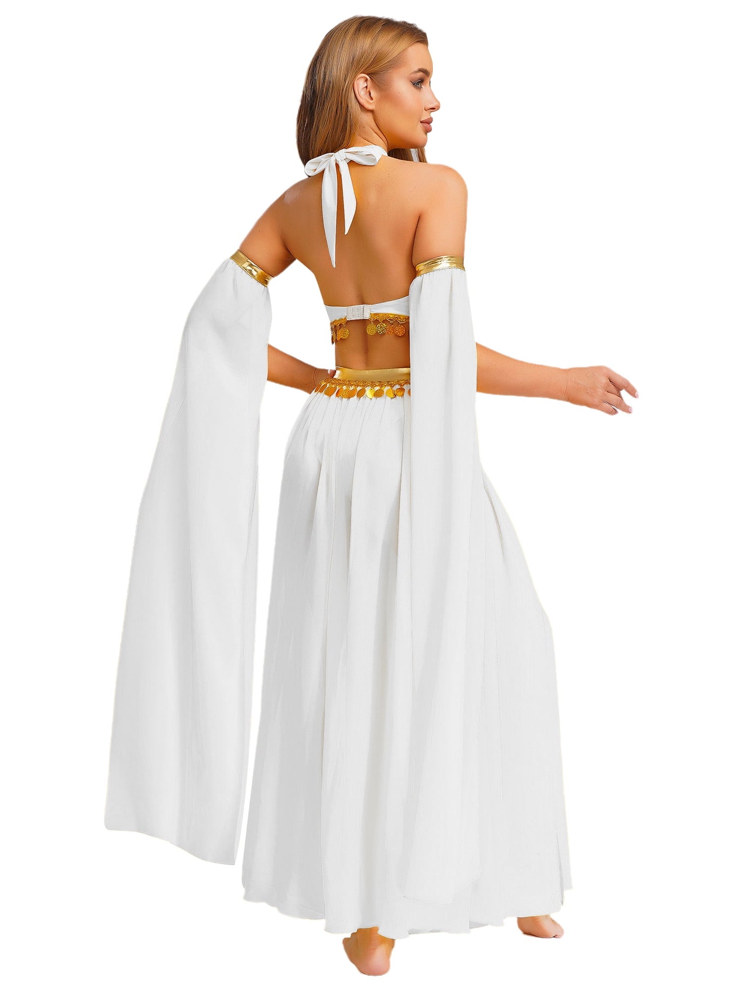 iiniim Women Belly Dance Dress Arabian Greek Princess Halloween Costume Chiffon Skirts 4piece Outfit Green L