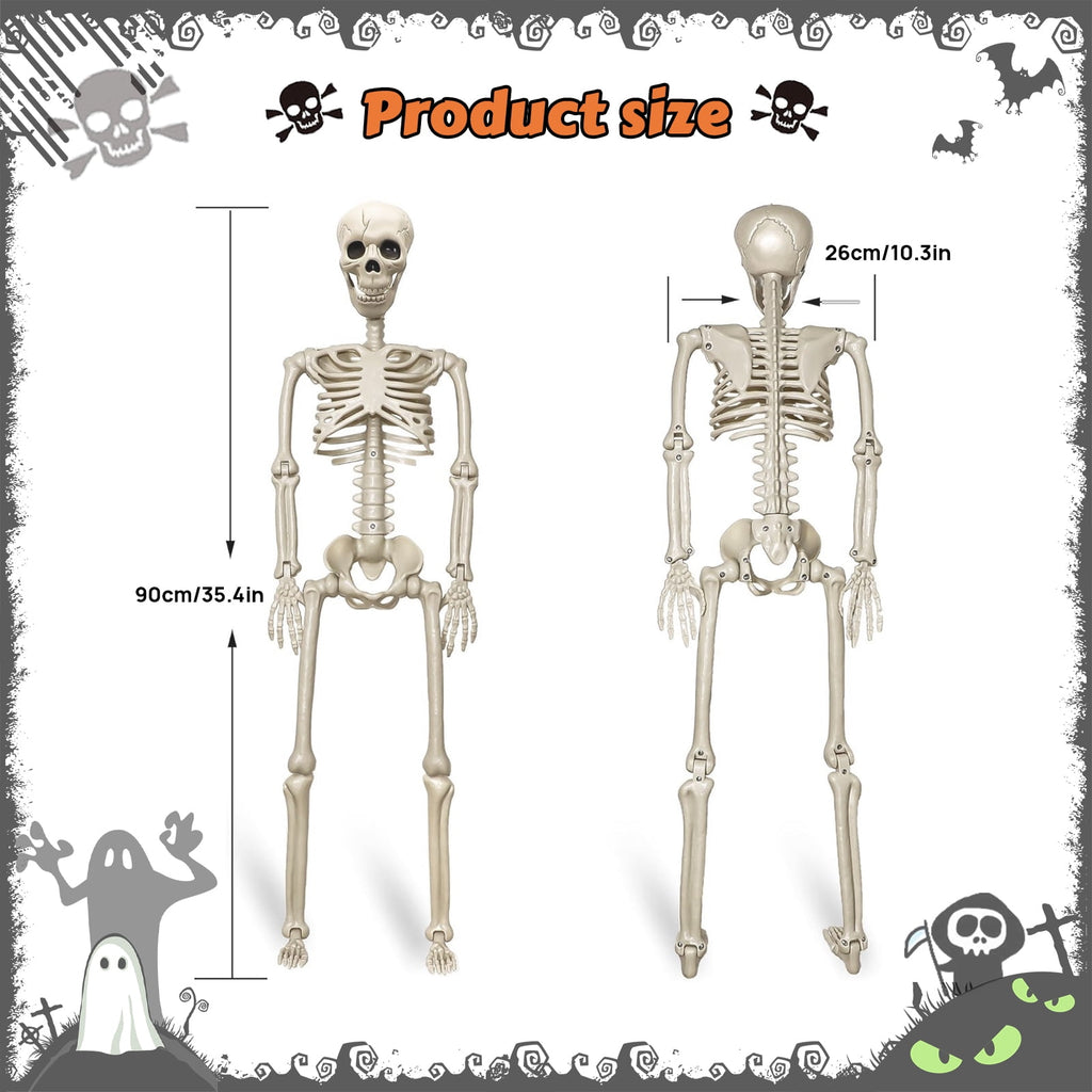 AGCAN 4 Packs Posable Halloween Hanging Skeleton Decoration, 16 Inch Halloween Decorations with Movable Joints for Graveyard Haunted House Props Decor Indoor Outdoor