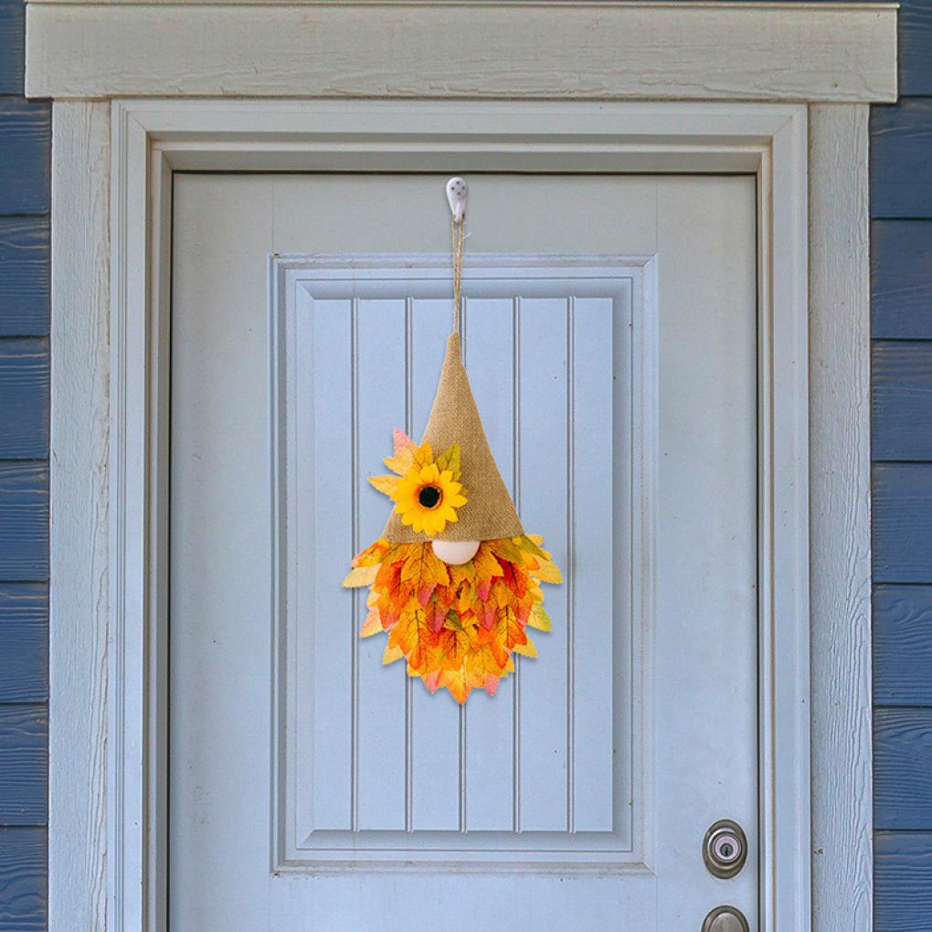 Fall Maple Leaf Gnome Wreaths for Front Door with Lights, 14.6'' Autumn Door Wreath Gnome, Maple Leaf Fall Decorations Wreath, Fall Wreath for Halloween Decorations, Thanksgiving, Harvest Festival