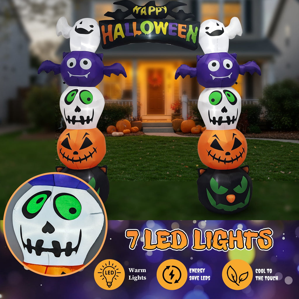 8FT Long Halloween Inflatables Pumpkins Eyeball Candy Outdoor Decorations, Blow Up Yard Decoration with Built-in LEDs Lighted for Lawn Garden Outside Indoor Decor