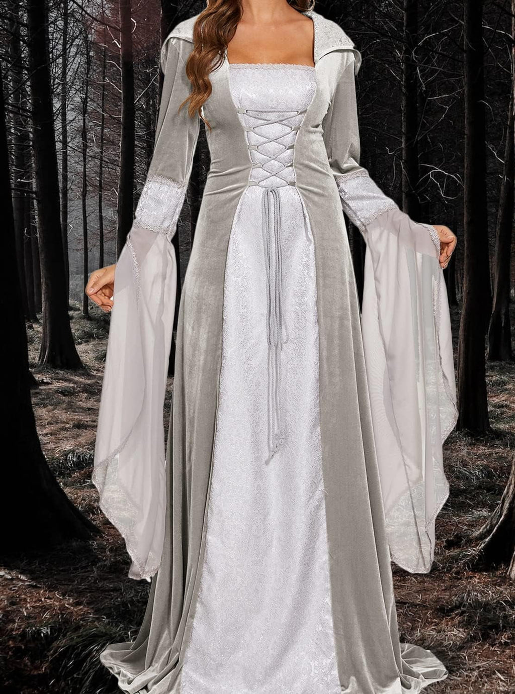 Halloween Witch Costume Women, Deluxe Witch Dress Costume, Vintage Embroidered Renaissance Gothic Hooded Vampire Gown Dress Cosplay Costumes Red S
